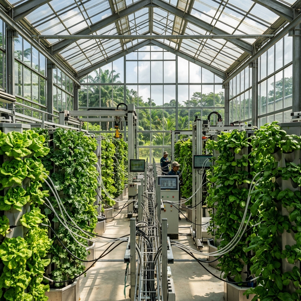 Modern automated lush greenhouse